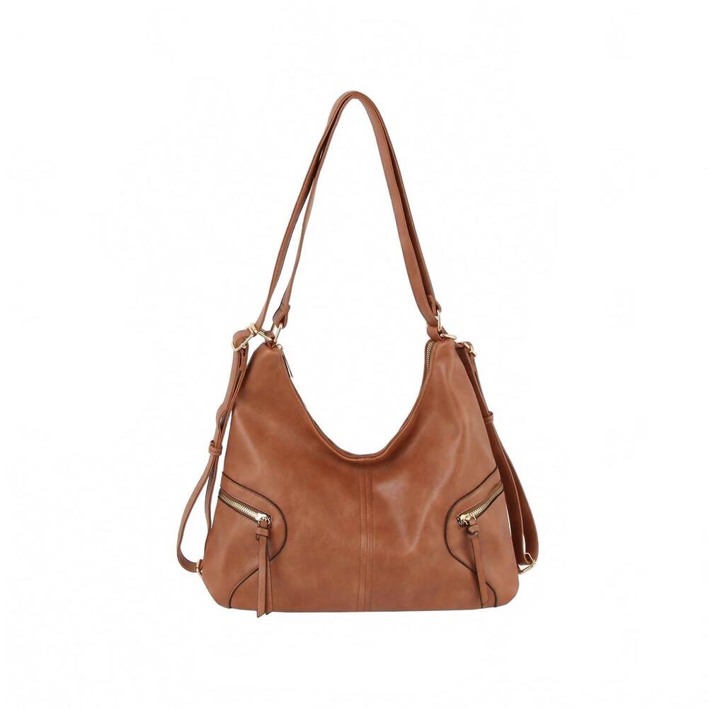 NEW HANDBAG FACTORY CORP women's urban chic convertible hobo bag in dark blush